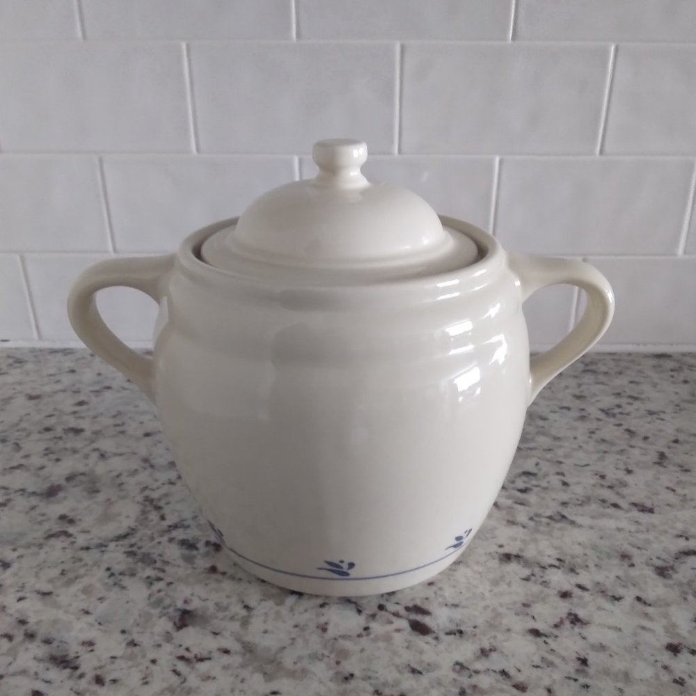 Friendship Roseville Pottery Cream and Blue Cookie Jar/Bean Pot
